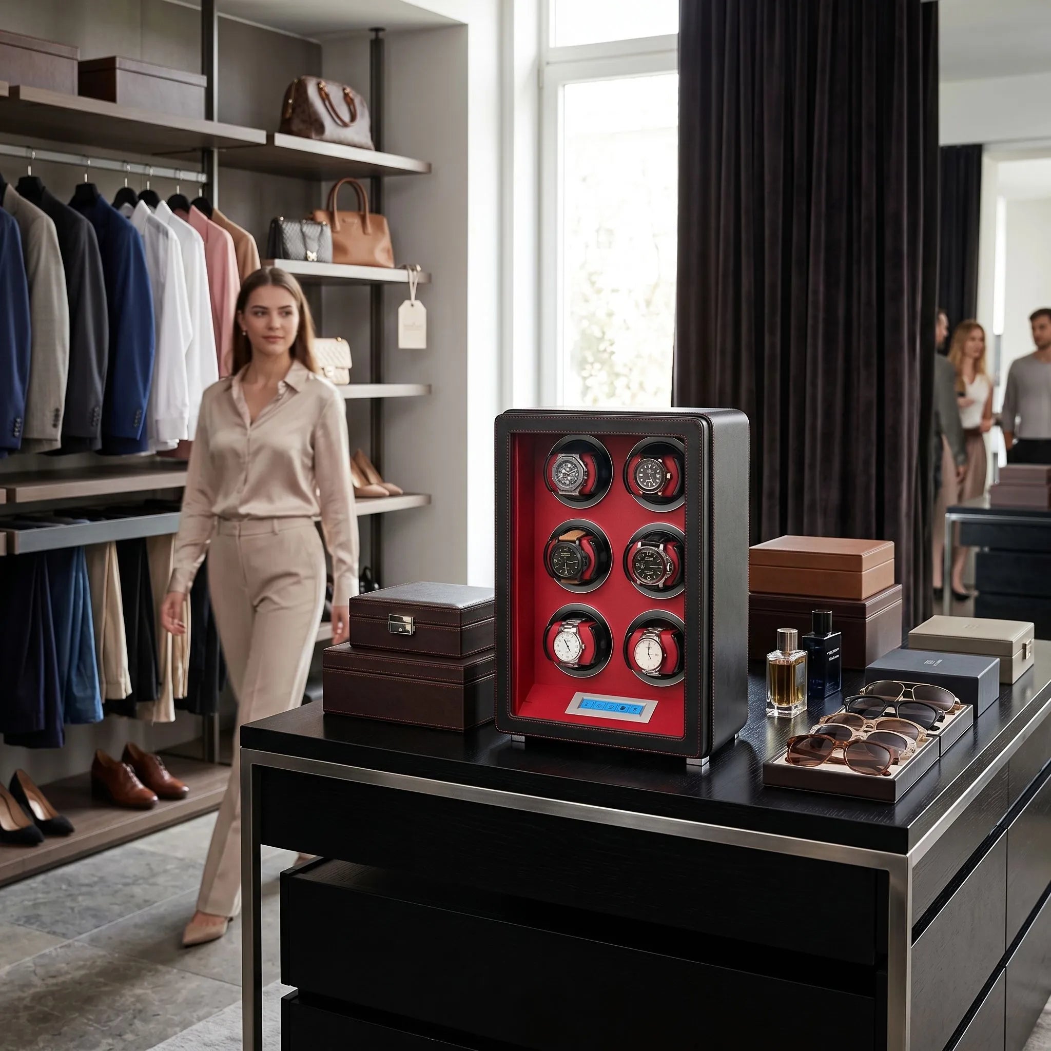 6 Watch Winder in Smooth Black Leather Finish by Aevitas UK