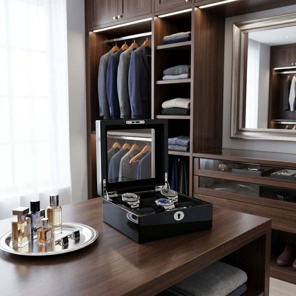 Premium 6 Watch Box in Piano Black Gloss Finish with Black Luxury Lining
