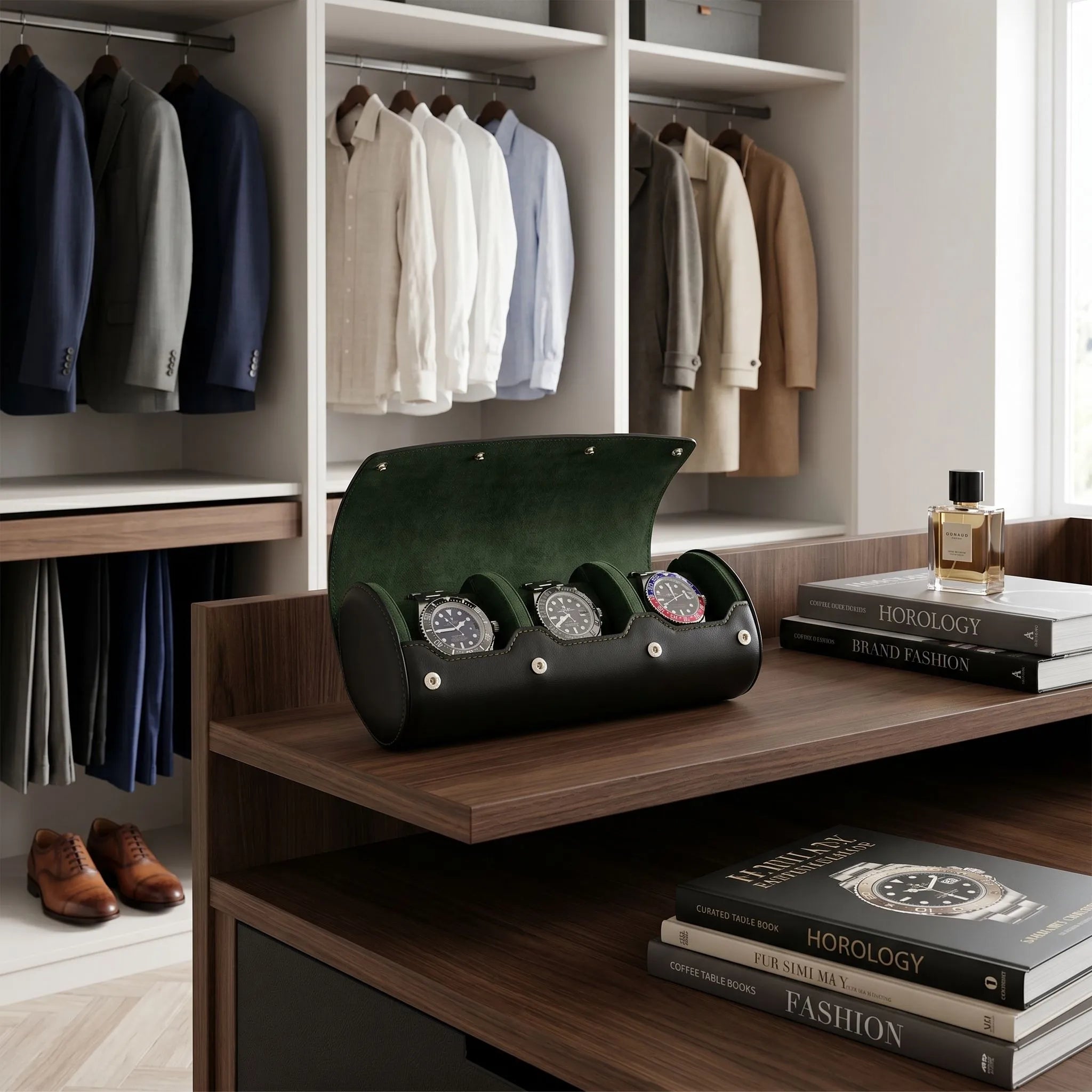 Triple Watch Roll Case in Premium Black Nappa Leather by Aevitas