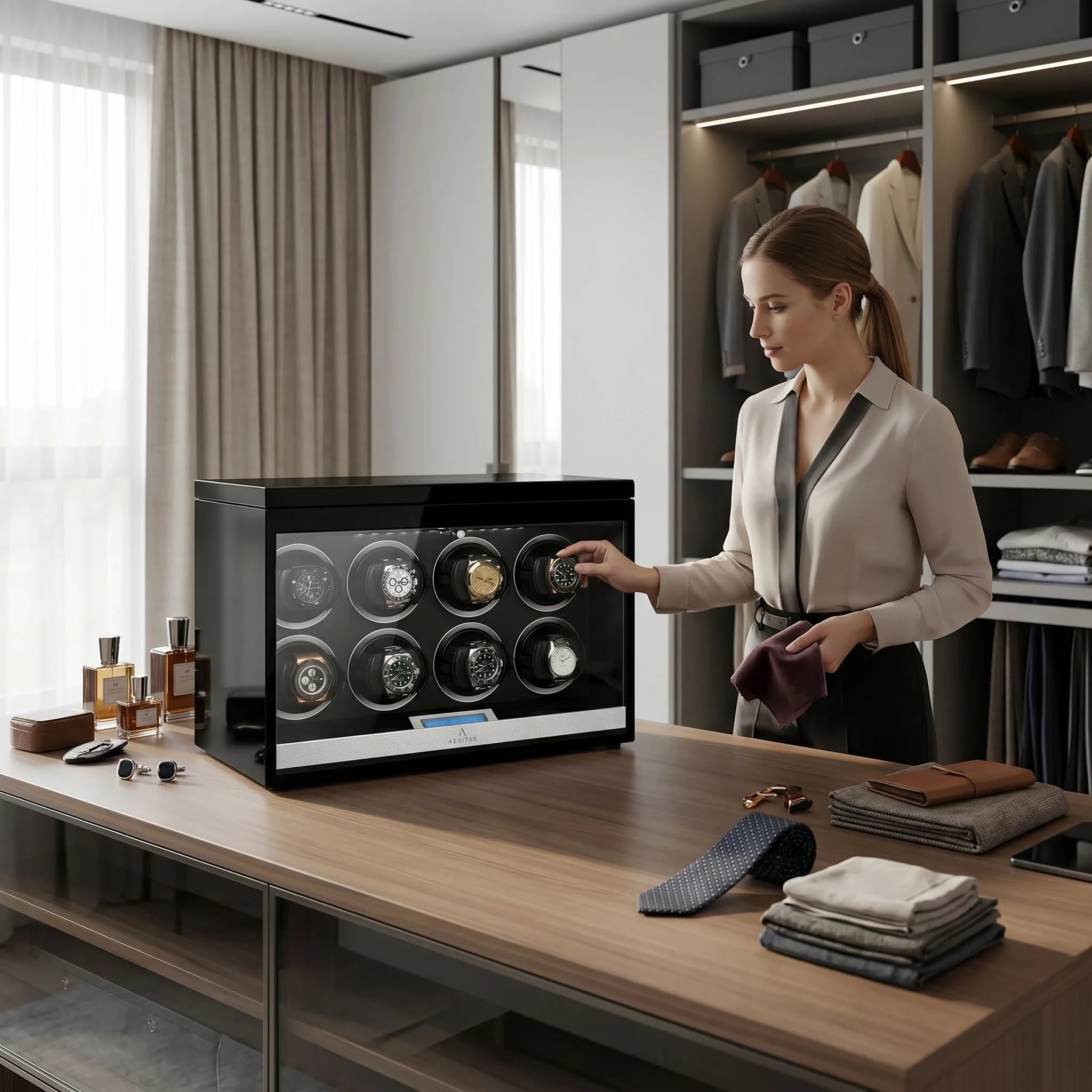 8 Watch Winder Black Edition with Extra Storage Area by Aevitas