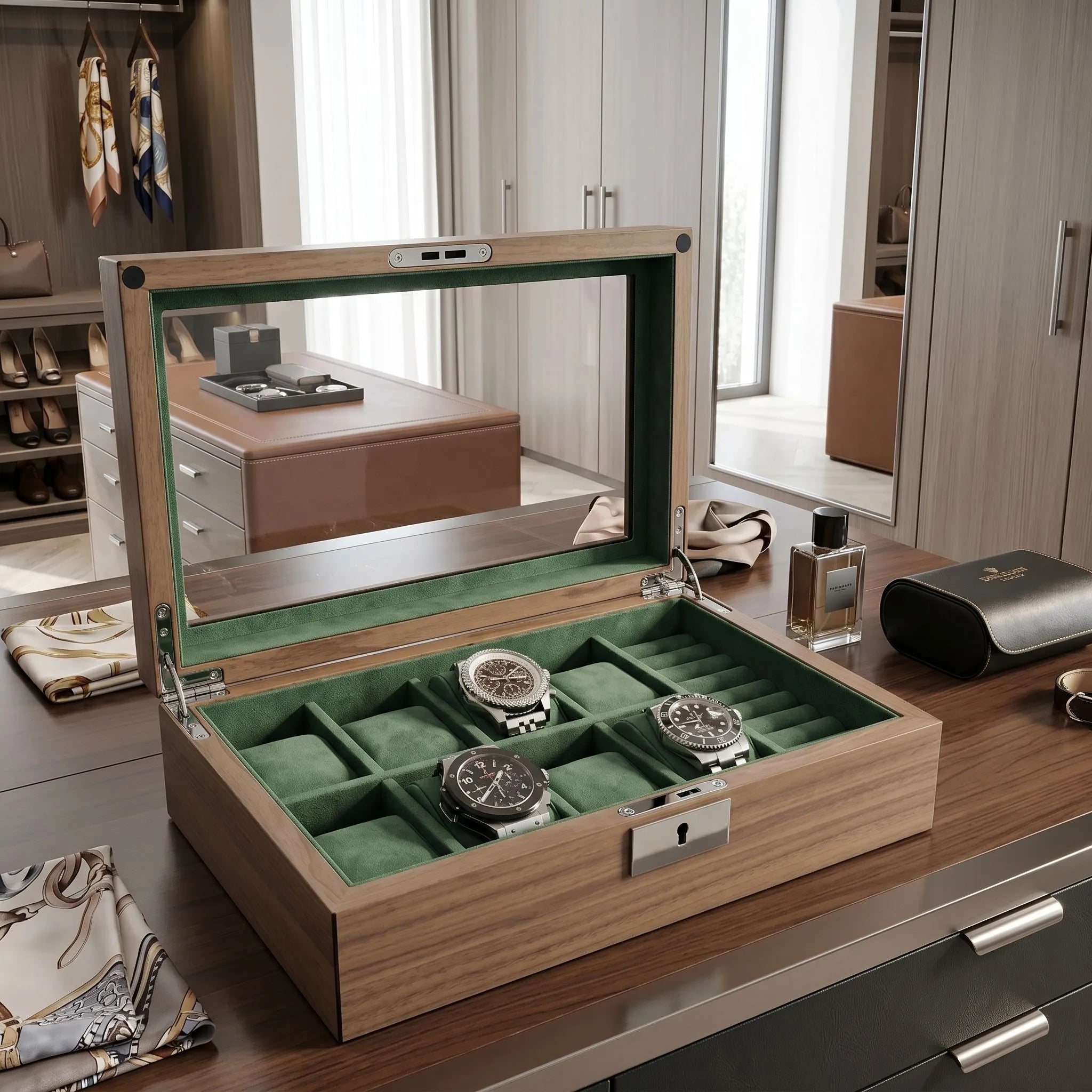 8 Watch Box with Cufflink Storage Natural Walnut Finish by Aevitas