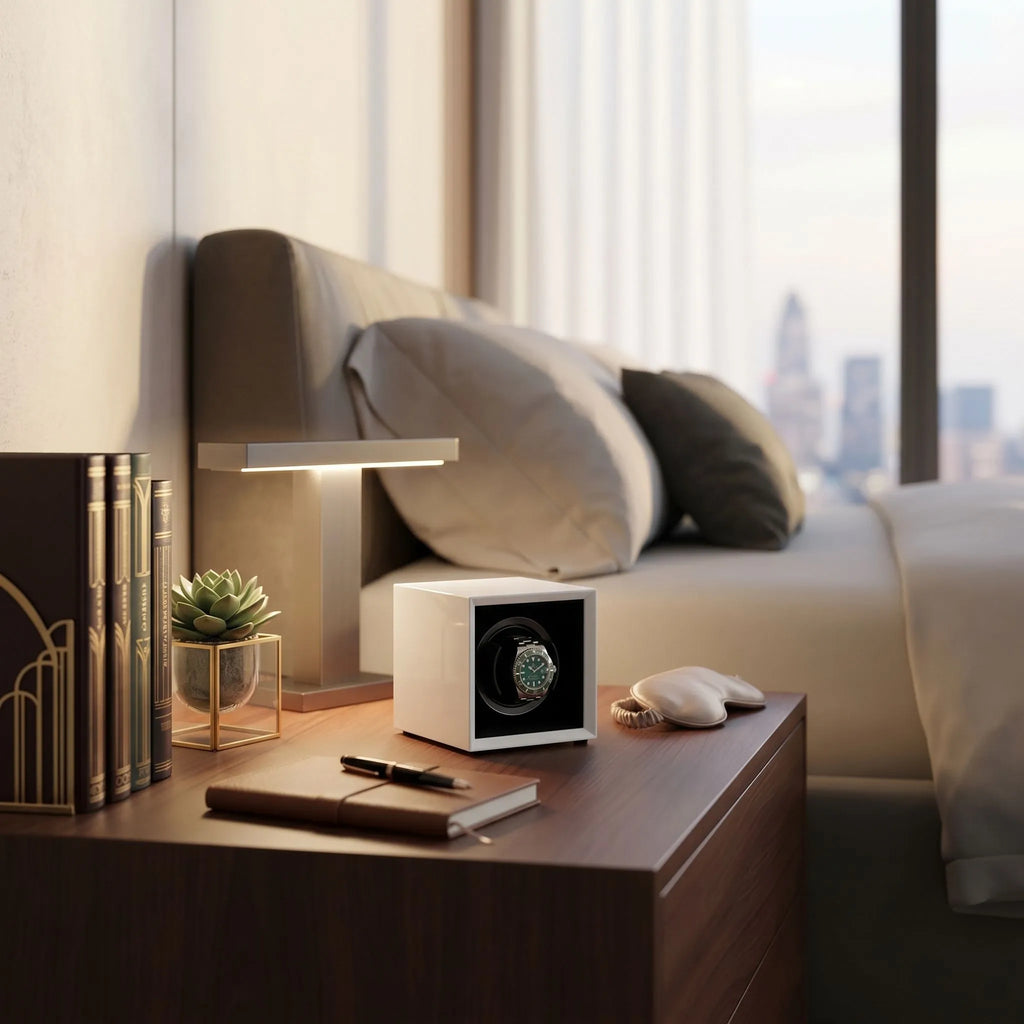 Single Watch Winder White Gloss finish Mains or Battery by Aevitas