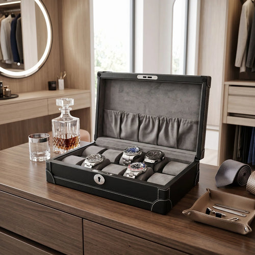 10 Watch Box in Black Vegan Leather with Plush Lining by Aevitas