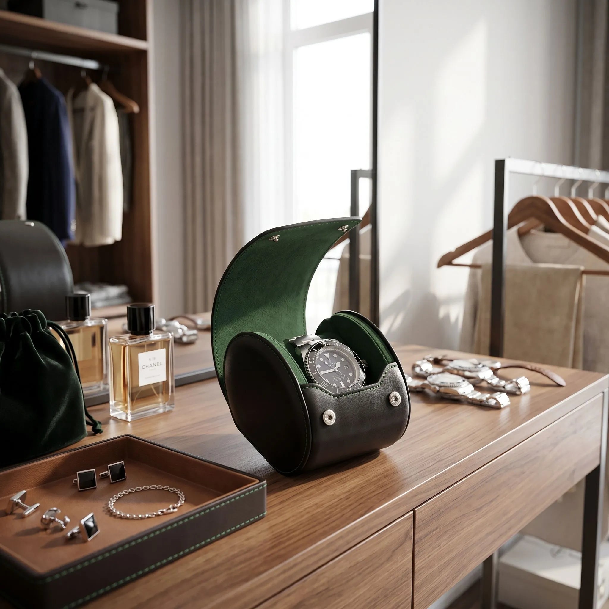 Single Watch Roll Case in Premium Black Nappa Leather by Aevitas