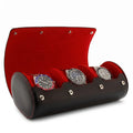 Enhanced image of a luxury black Nappa leather watch roll case with red lining, removed background, and gentle right-side shadow to showcase craftsmanship.