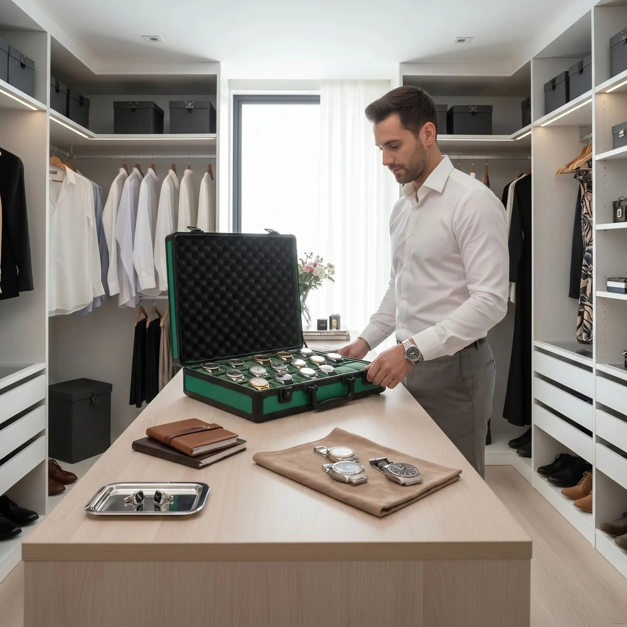 18 Watch Briefcase in Green with Lift Out Tray