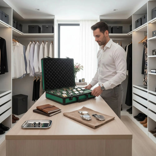 18 Watch Briefcase in Green with Lift Out Tray