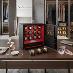 12 Watch Winder Safe Luxury Black Leather with Red Interior by Aevitas