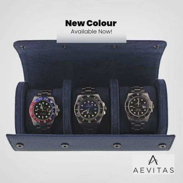 Premium Double Watch Roll in Blue Leather with Super Soft Suede Lining Video
